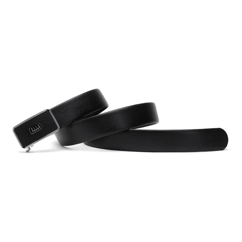 ELLE HOMME Automatic Buckle Fashion Belt With Leather Steel Buckle Top Grain Cow Leather Belts Men's Black Width 3.7cm-2