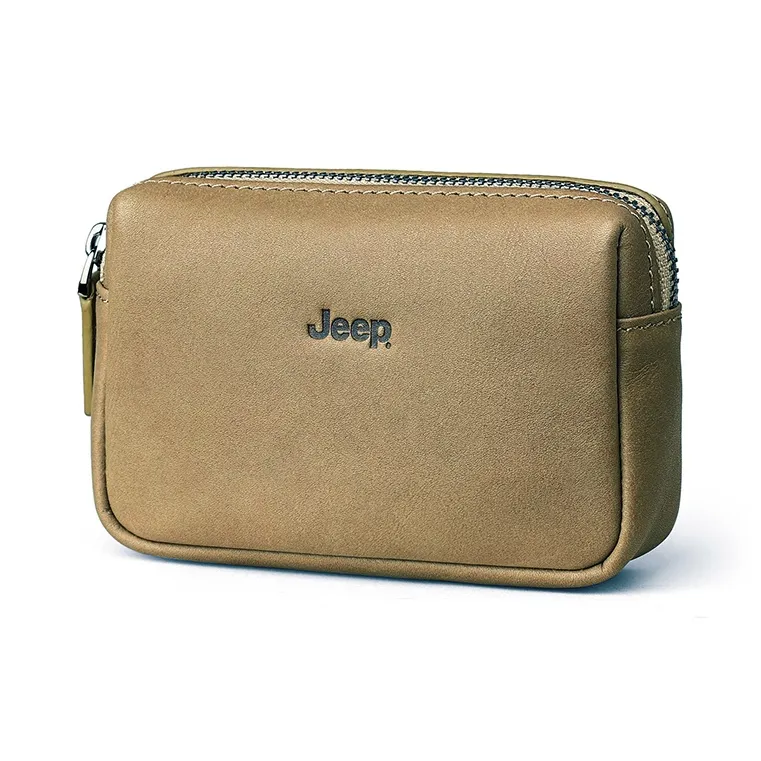 Jeep Top Grain Cow Leather Key Pouch Card Holder Coin Purse Regular Unisex Coffee/Black/Gray Green/Green-17