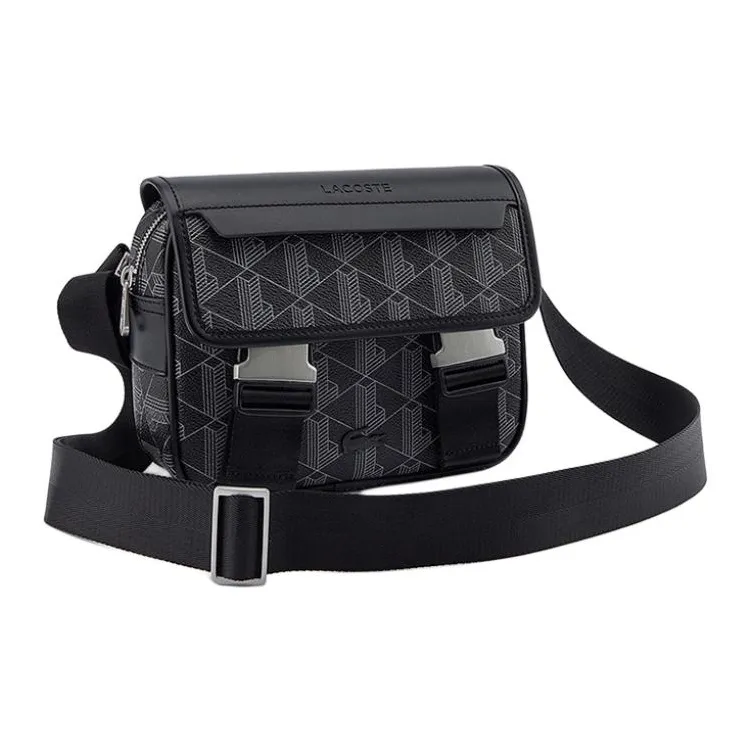 LACOSTE PVC Messenger Bag, Shoulder Bag, Crossbody Bag Regular Men's Black/Iron Gray-1