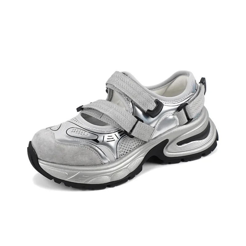 QIAONAI Height Increasing Low Top Chunky Sneakers Women's Silver-0