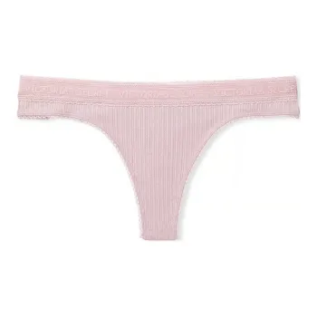 Victoria's Secret PINK COTTON Logo Cotton Lace-Waist Thong Panty /Grey Underpants Women's 1 Pack Gray