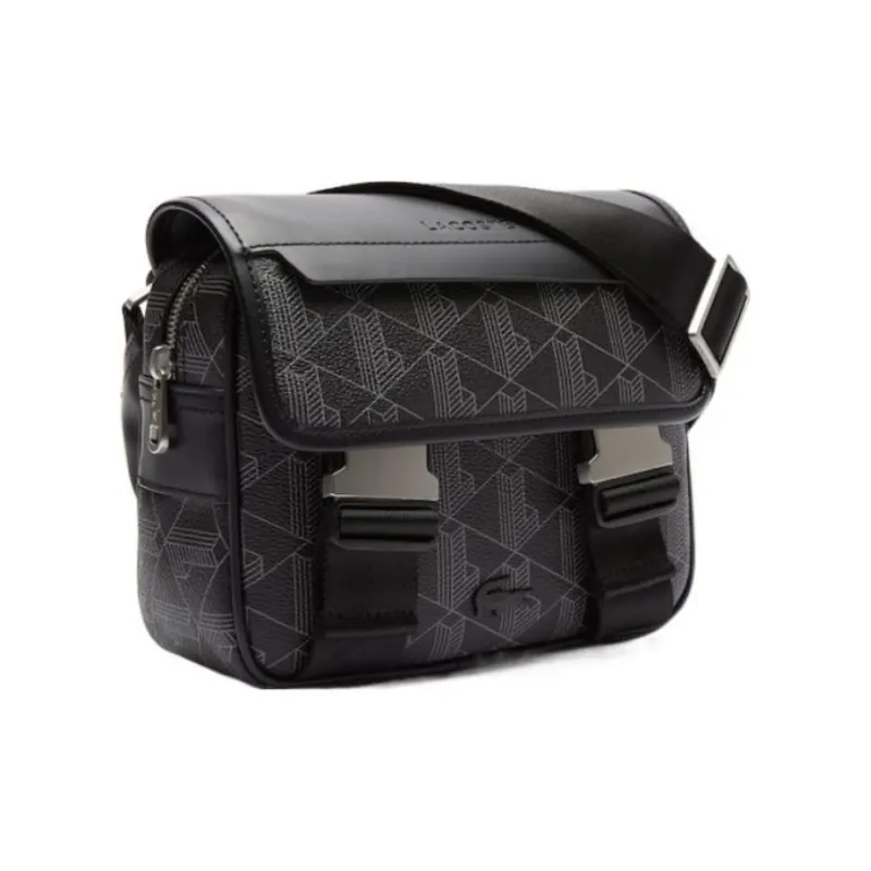 LACOSTE PVC Messenger Bag, Shoulder Bag, Crossbody Bag Regular Men's Black/Iron Gray-2