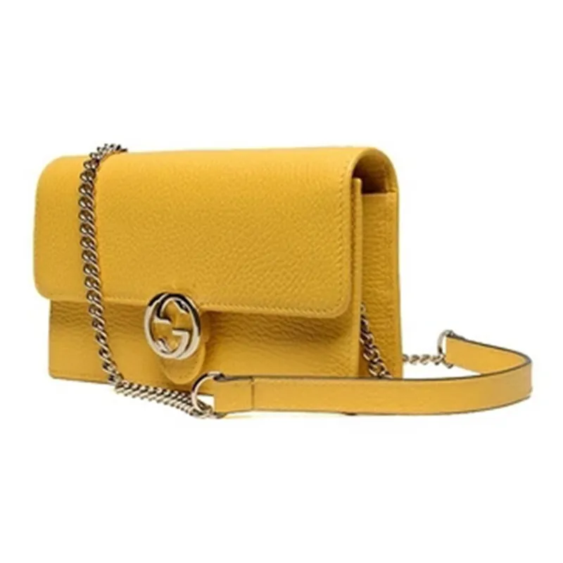 GUCCI Litchi Grain Calfskin Messenger Bag Envelope Bag Chain Bag Wallet Crossbody Bag Shoulder Bag Women's Yellow-1
