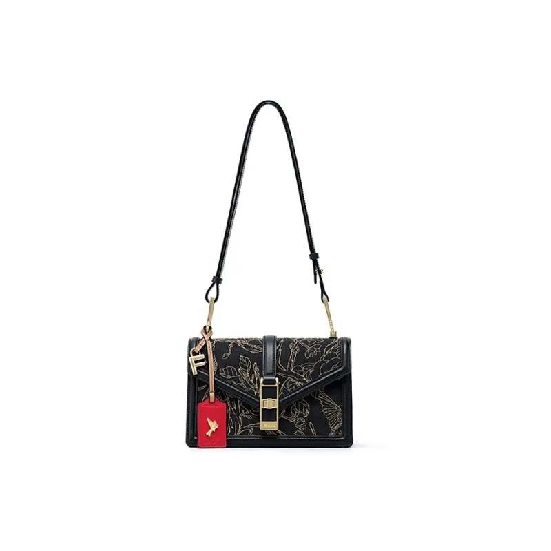 FION Textile, Cow Leather Envelope Bag, Shoulder Bag Women's Black & Gold-0