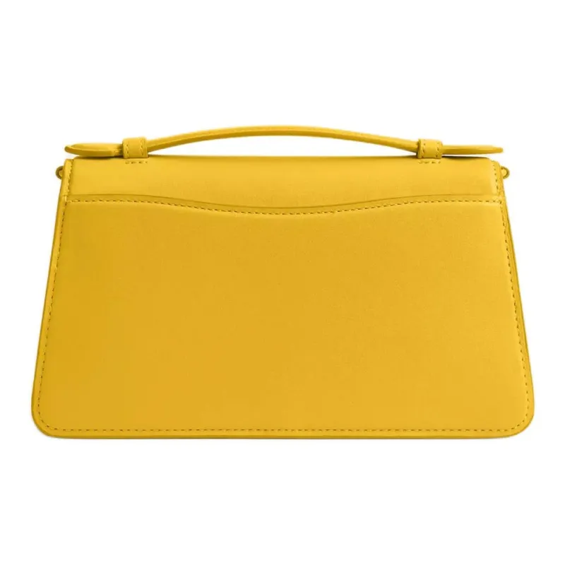 COACH Glove Tanned Leather Portable Crossbody Bag, Shoulder Bag Medium Size Women's Silver & Canary Color-2