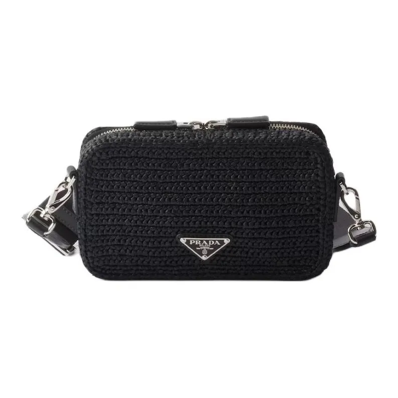 PRADA Brique Woven Fabric Shoulder Bag Crossbody Bag Men's Black-2