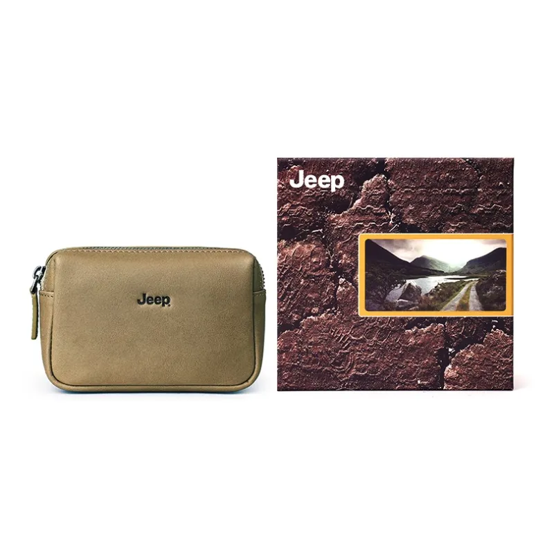 Jeep Top Grain Cow Leather Key Pouch Card Holder Coin Purse Regular Unisex Coffee/Black/Gray Green/Green-15