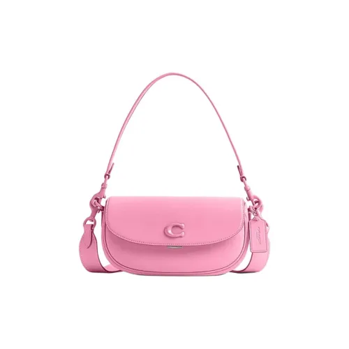 COACH Cow Leather Saddle Bag Handbag Shoulder Bag Crossbody Bag Medium Size Women's Fresh Pink