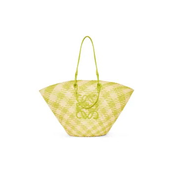 LOEWE Anagram Basket Palm With Calfskin Handbag Large Size Women's Natural & Lime Green