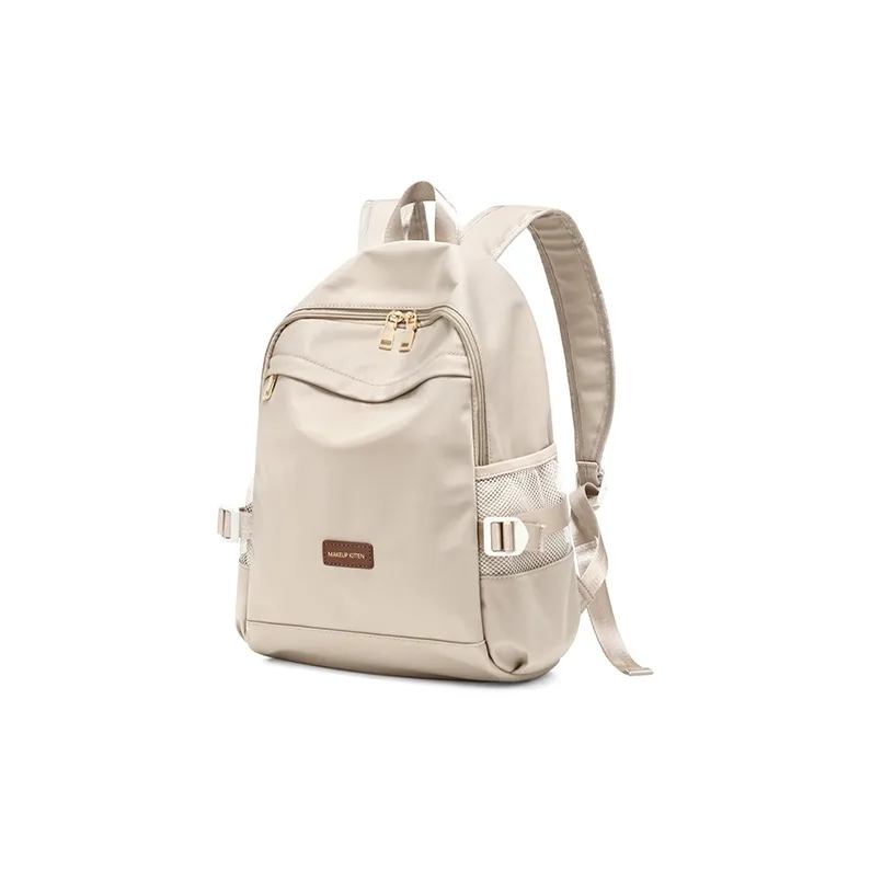 MAKEUP KITTEN Nylon Fabric With Synthetic Leather Backpack Regular Unisex Black/Khaki-8