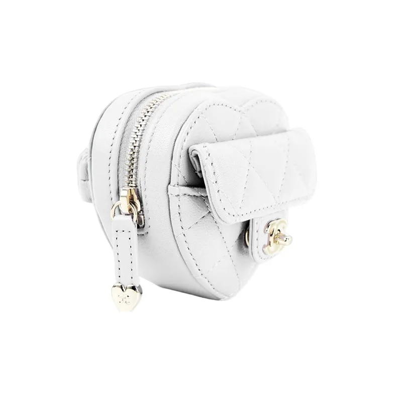 CHANEL Matelasse Heart Arm Leather Coin Purse White-1