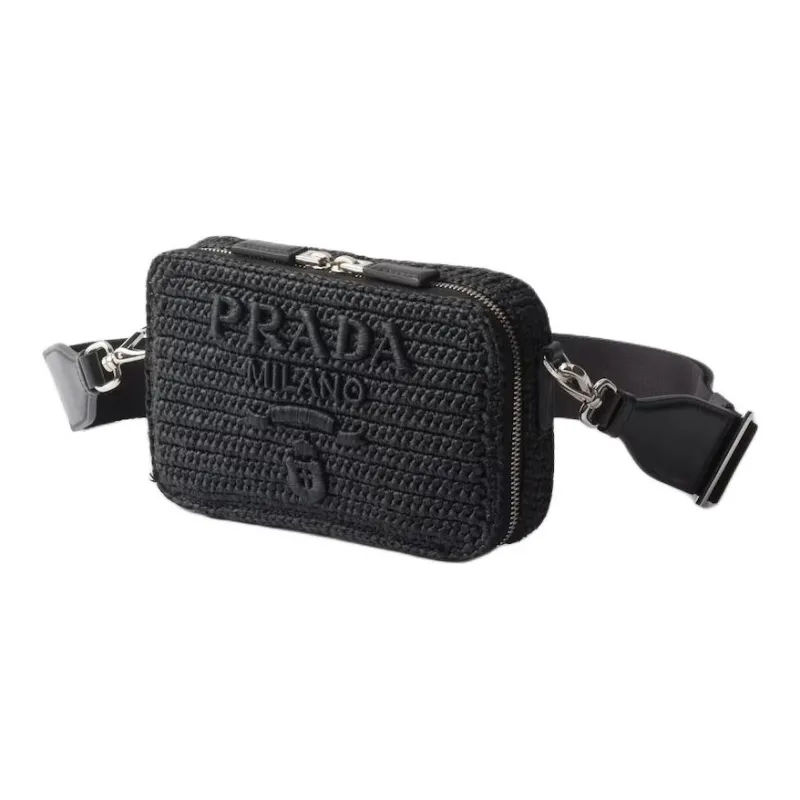 PRADA Brique Woven Fabric Shoulder Bag Crossbody Bag Men's Black-1