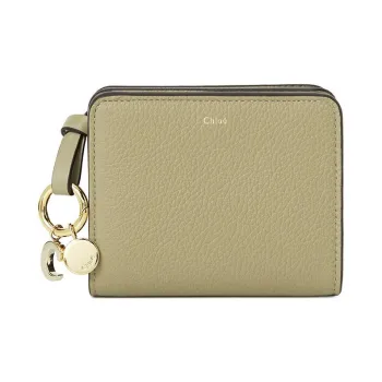 Chloe Cow Leather Coin Purses Wallets Mini Women's Beige Khaki