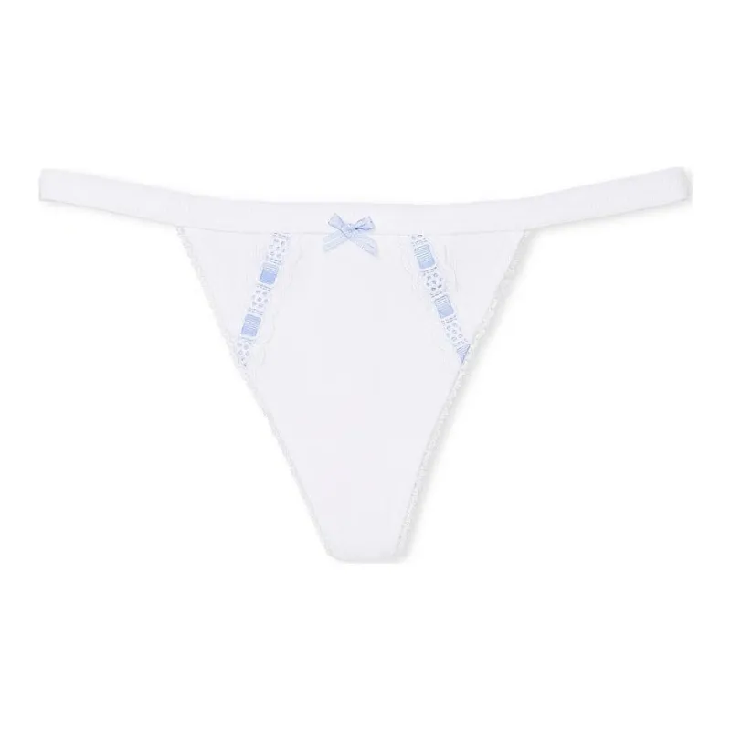 Victoria's Secret PINK Stretch Cotton V-String Panty/VS White & Blue Underpants Women's 1 Pack-0