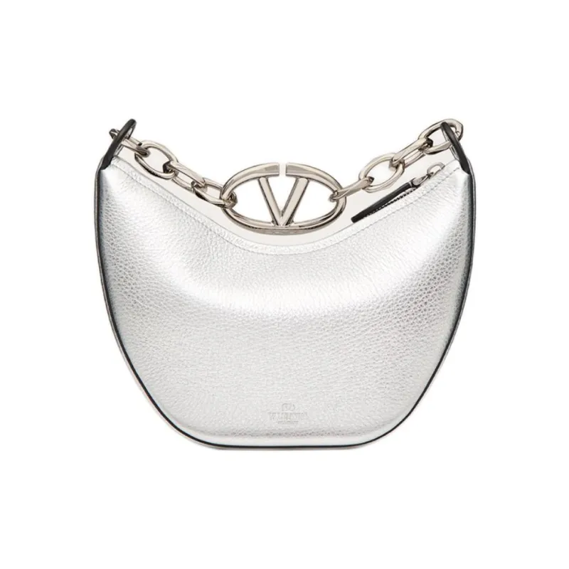 Valentino Vlogo Moon Grained Calfskin Handbag Shoulder Bag Women's Silver-4