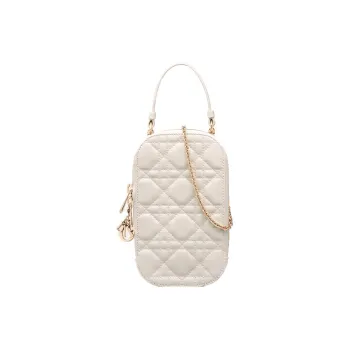 DIOR Lady Dior Lambskin Handbag Shoulder Bag Crossbody Bag Cell Phone Pouch Women's White