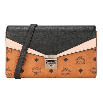 MCM Millie Visetos Leather Chain Envelope Shoulder Bag Medium Size Women's Brown Cognac & Black