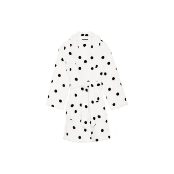 Victoria's Secret Short Cozy Robe/Black & White Sweet Dot Pajama Robe Bathrobe Women's White Black