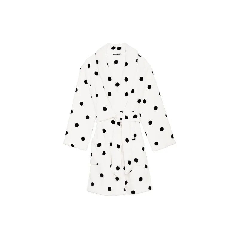 Victoria's Secret Short Cozy Robe/Black & White Sweet Dot Pajama Robe Bathrobe Women's White Black-0