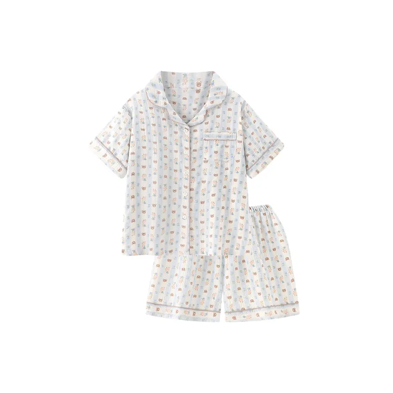 Beast's Secret Cotton Yarn Pajama Set Women's Blue-0