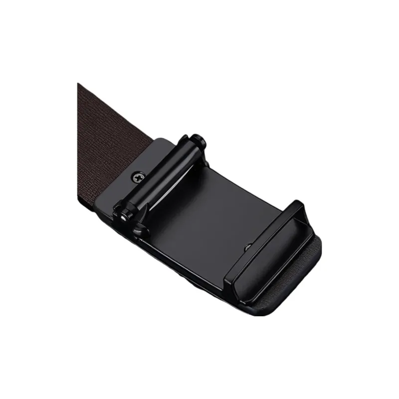 Warrior No Button Automatic Buckle Genuine Leather High End Pant Waistband With Inner Wear Leather Belts Men's Black-4