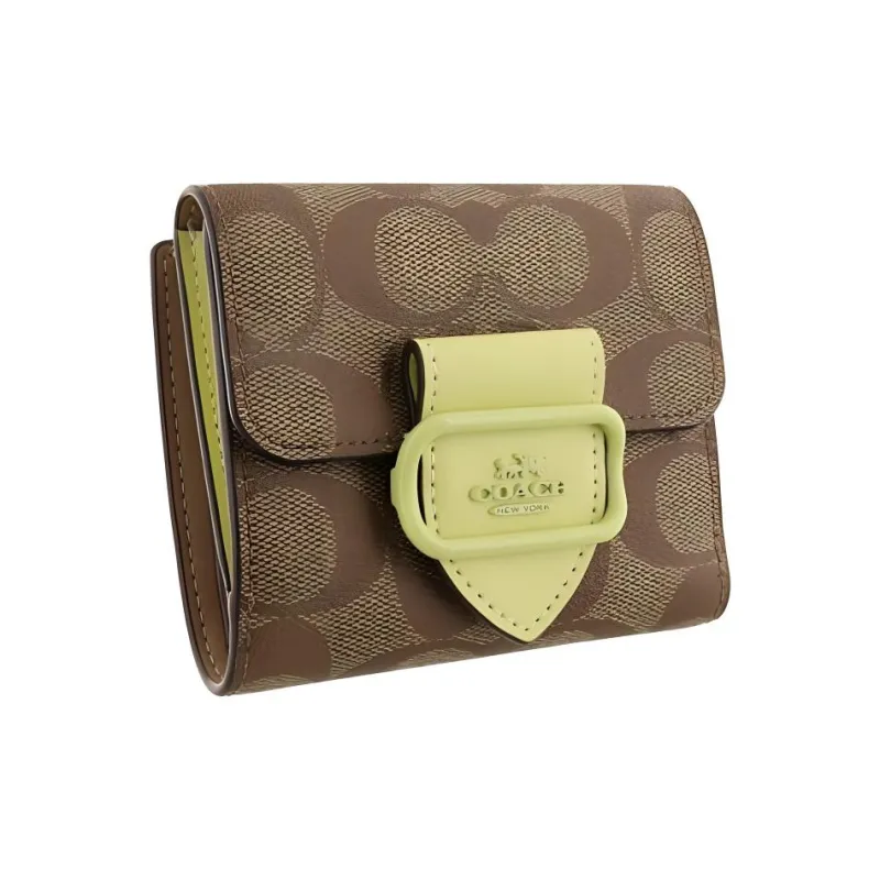 COACH Morgan Canvas With Leather Coin Purses Wallets Small Size Women's Brown & Green-2