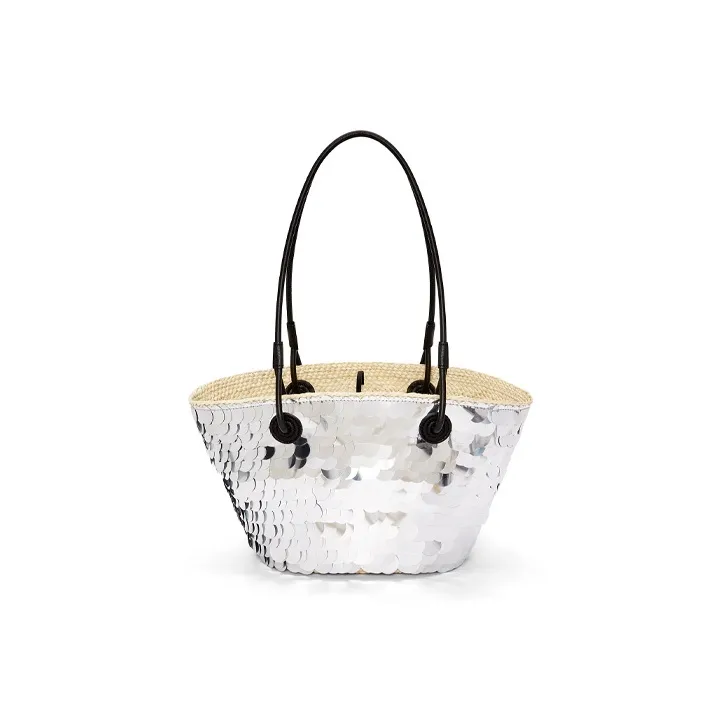 LOEWE Anagram Basket Sequins Irica Palm Fiber With Cow Leather Handbag, Shoulder Bag Women's-2