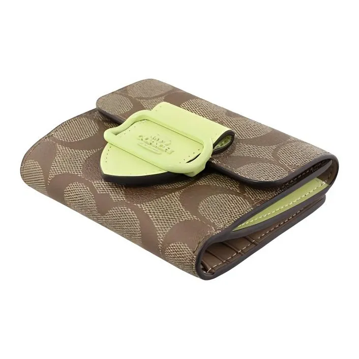 COACH Morgan Canvas With Leather Coin Purses Wallets Small Size Women's Brown & Green-4