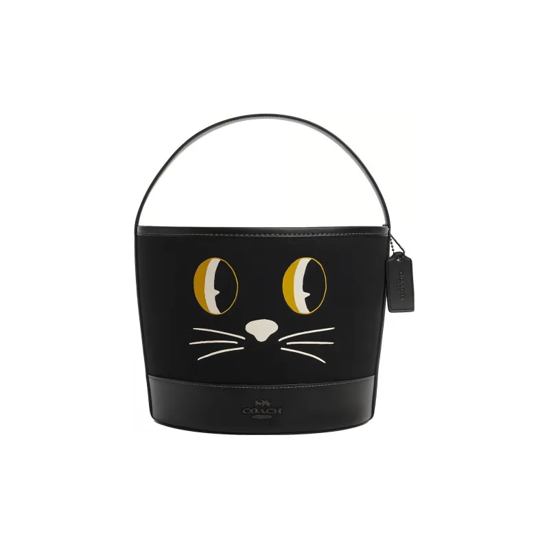 COACH Canvas Leather Bucket Bag Handbag Trumpets Women's Black-0