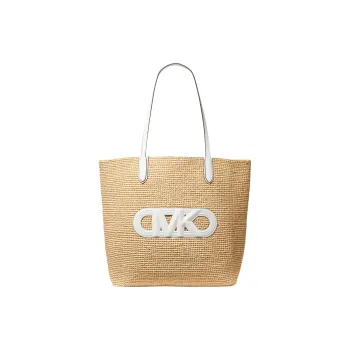 MICHAEL KORS Eliza Series Straw Tote Bag, Shopping Bag, Handbag, Shoulder Bag Women's Natural & White