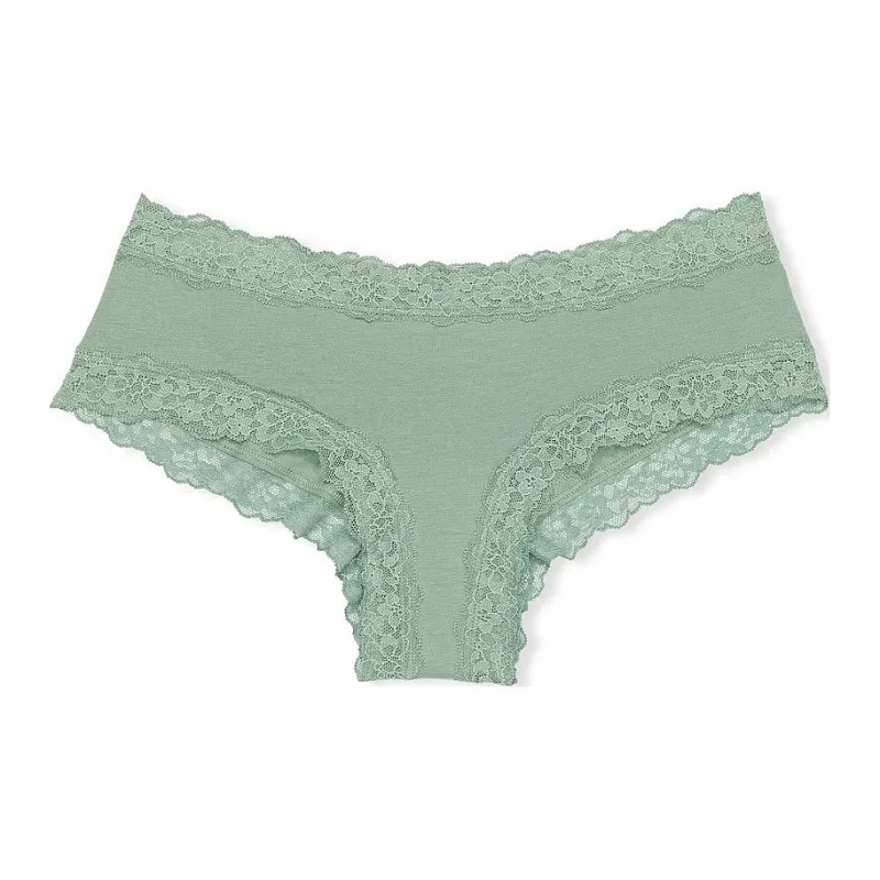 Victoria's Secret PINK THE LACIE Lace-Waist Cotton Cheeky Panty/SG Underpants Women's 1 Pack Green-0