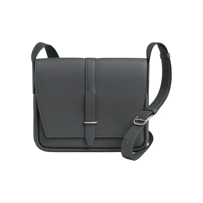 HERMES Steve Light Junior Togo Calfskin Messenger Bag Shoulder Bag Crossbody Bag Men's Gray-0