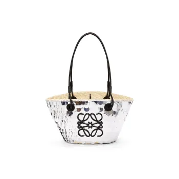 LOEWE Anagram Basket Sequins Irica Palm Fiber With Cow Leather Handbag, Shoulder Bag Women's