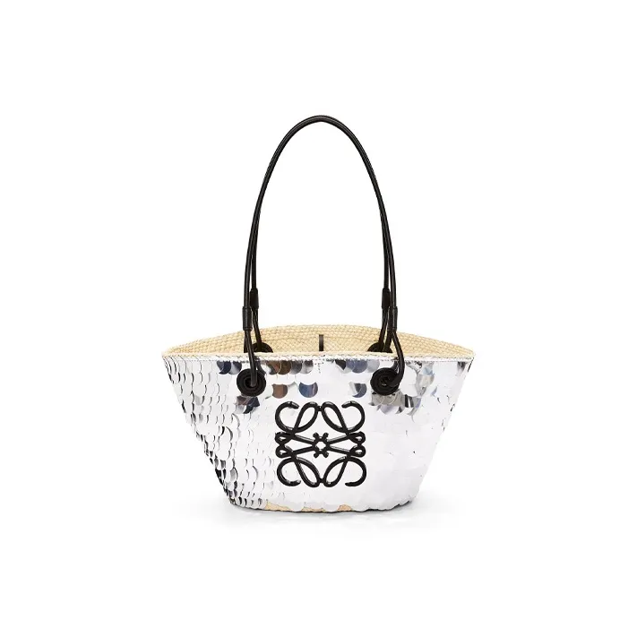 LOEWE Anagram Basket Sequins Irica Palm Fiber With Cow Leather Handbag, Shoulder Bag Women's-0