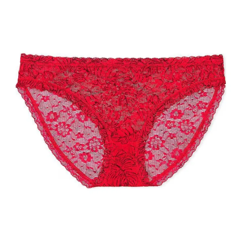 Victoria's Secret PINK THE LACIE Lace Bikini Panty/Hottie Pink Palms Underpants Women's 1 Pack Red-0