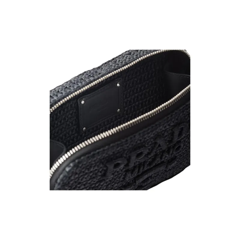 PRADA Brique Woven Fabric Shoulder Bag Crossbody Bag Men's Black-3