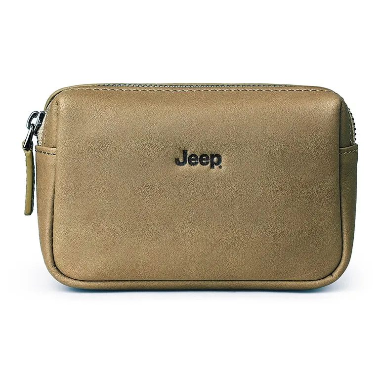 Jeep Top Grain Cow Leather Key Pouch Card Holder Coin Purse Regular Unisex Coffee/Black/Gray Green/Green-16