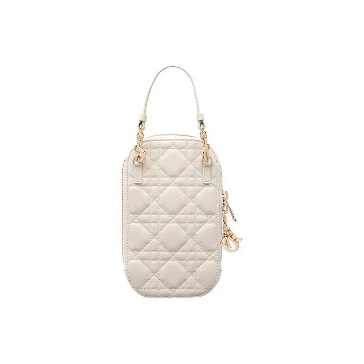 DIOR Lady Dior Lambskin Handbag Shoulder Bag Crossbody Bag Cell Phone Pouch Women's White-2