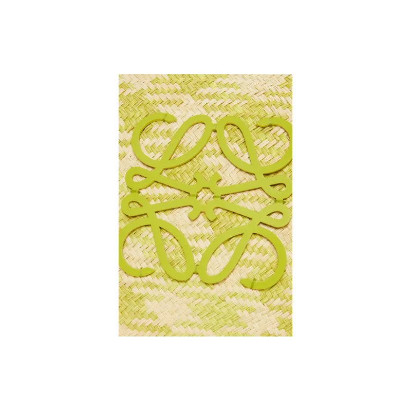 LOEWE Anagram Basket Palm With Calfskin Handbag Large Size Women's Natural & Lime Green-4