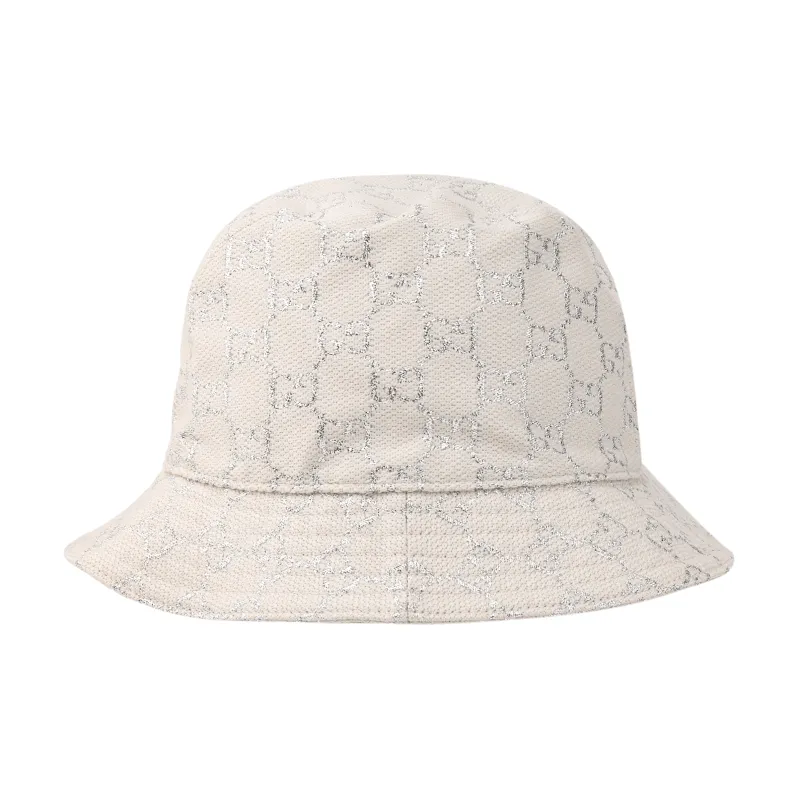 GUCCI Metallic Thread Logo Jacquard Fabric Bucket Hat-0