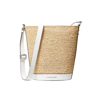 MICHAEL KORS Fabric+Artificial Leather Bucket Bag, Shoulder Bag, Crossbody Bag Medium Size Women's Natural & White