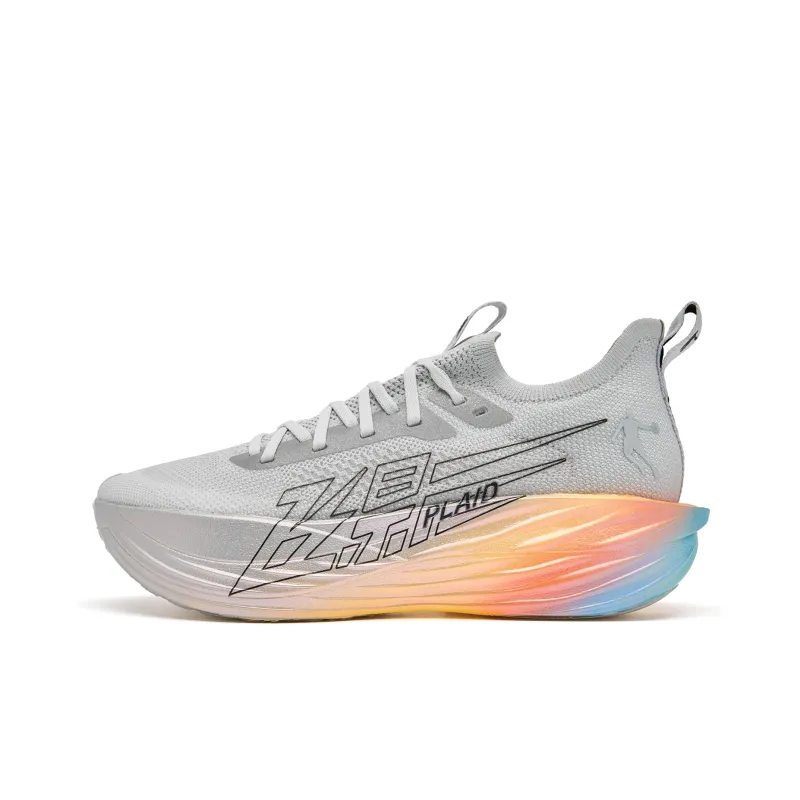 QIAODAN Flying Shadow PLAID 1.5 Running Shoes Men Low Top Gray Silver Jelly Orange-0
