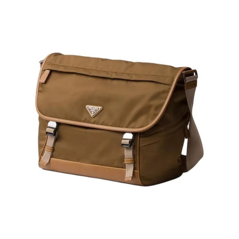PRADA Recycled Nylon With Leather Crossbody Bag, Shoulder Bag Men's Cork Beige-1