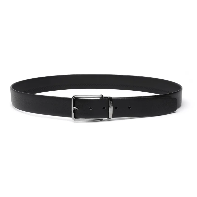 ELLE HOMME Pin Buckle Belt Casual Steel Buckle Top Grain Cow Leather Belts Men's Black Width 3.7cm-11
