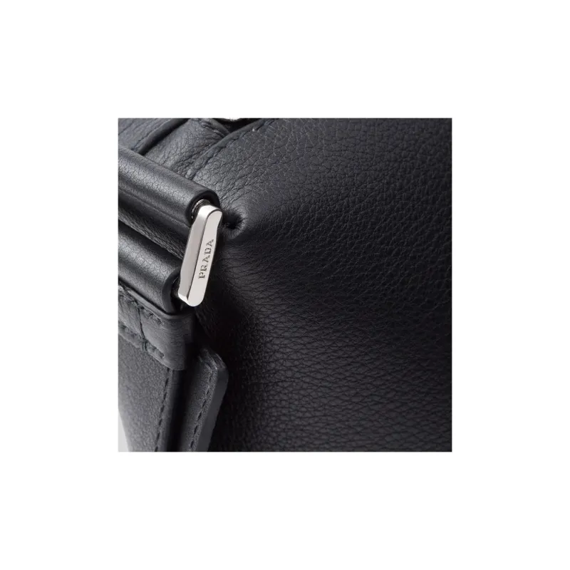 PRADA Grained Leather Crossbody Bag Shoulder Bag Men's Black-4