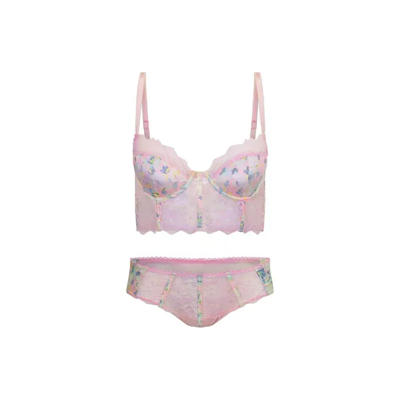 Victoria's Secret PINK Lisette Longline Bra And Panty SetinWildRose/We Underwear Set Women's Rose-0
