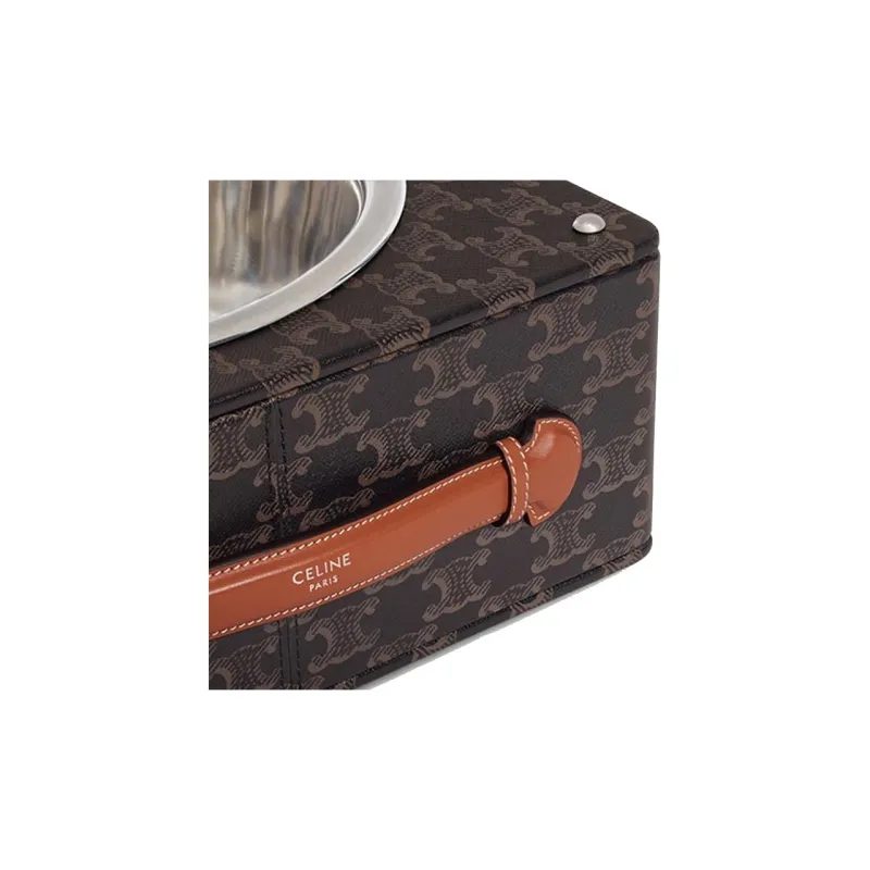 CELINE Triomphe Small Sheepskin Canvas Calfskin Single Dog Bowl Bag Accessory Unisex Tan-3