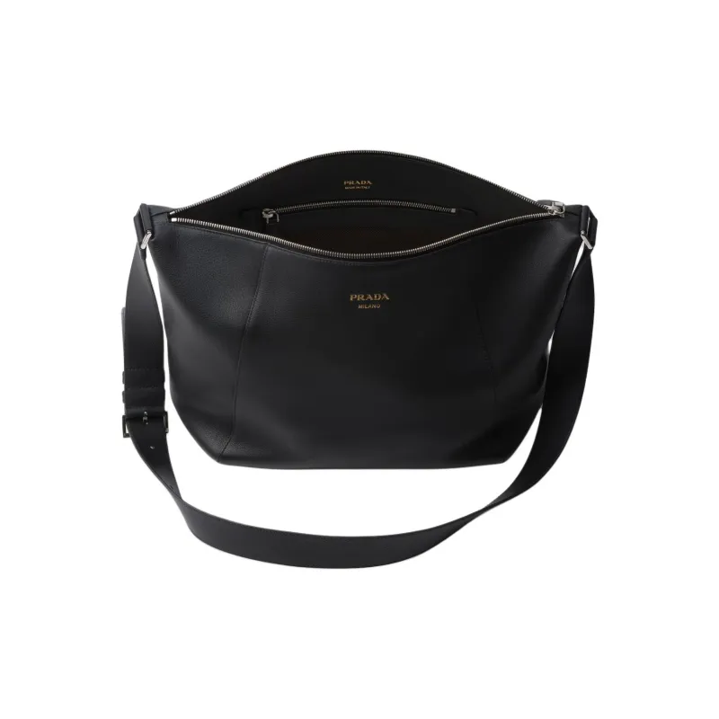 PRADA Grained Leather Crossbody Bag Shoulder Bag Men's Black-3