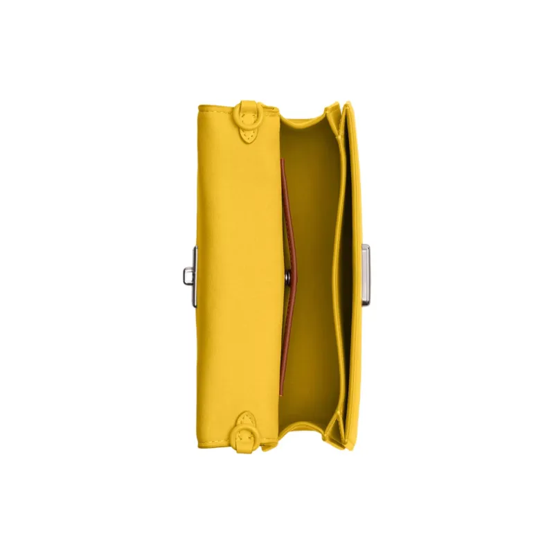 COACH Glove Tanned Leather Portable Crossbody Bag, Shoulder Bag Medium Size Women's Silver & Canary Color-3