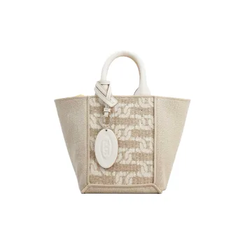 TOD'S Linen With Cotton Tote Bag, Shopping Bag, Handbag Mini Women's Beige Yellow